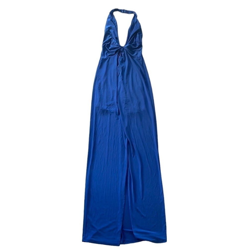 Rubber Ducky Productions Inc. Blue Halter maxi Dress Small Front Slit Sexy